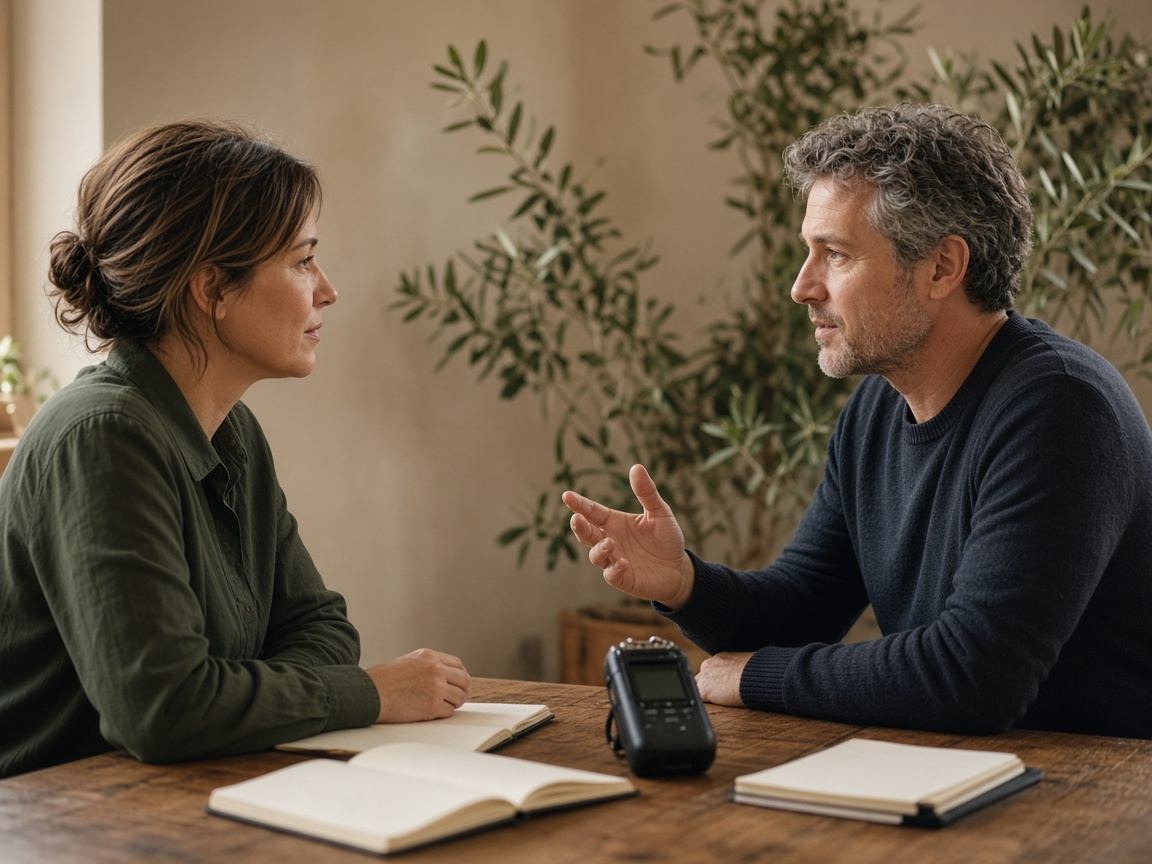 B2B researcher conducting a thoughtful customer interview